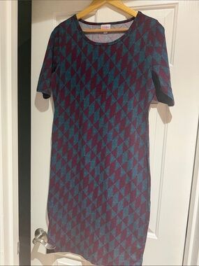 LuLaRoe Short-Sleeve Midi Dress in Teal and Burgundy